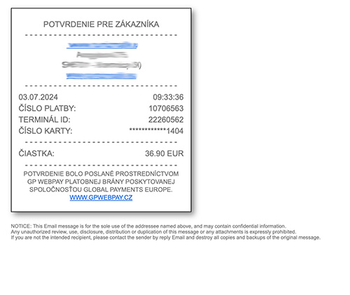 Potrvdenie o platbe do emailu