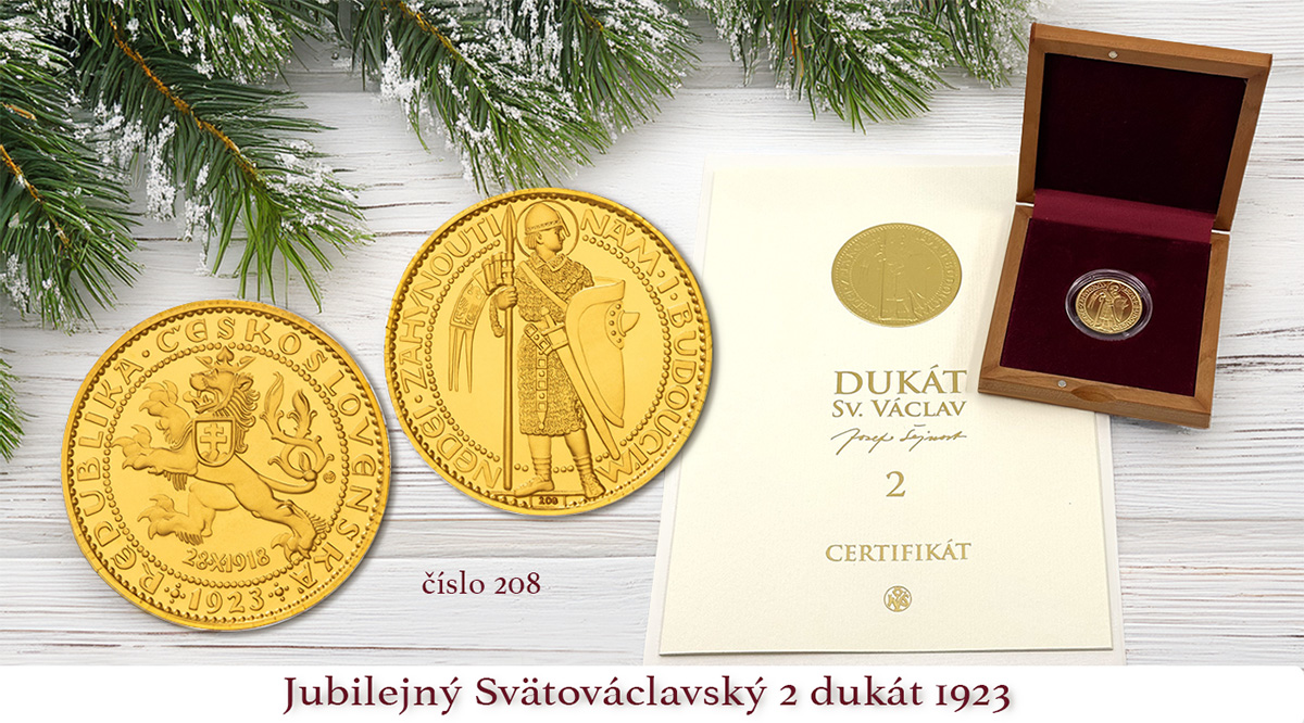 Jubilejný Svätováclavský 2 dukát 1923 odrazok číslo 208 od Josefa Šejnostu