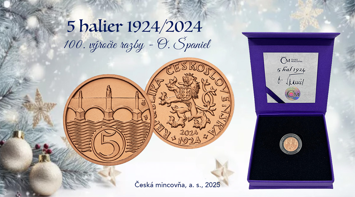 5 halier 1924/2024 - 100. výročie razby, Ag, Cu - O. Španiel