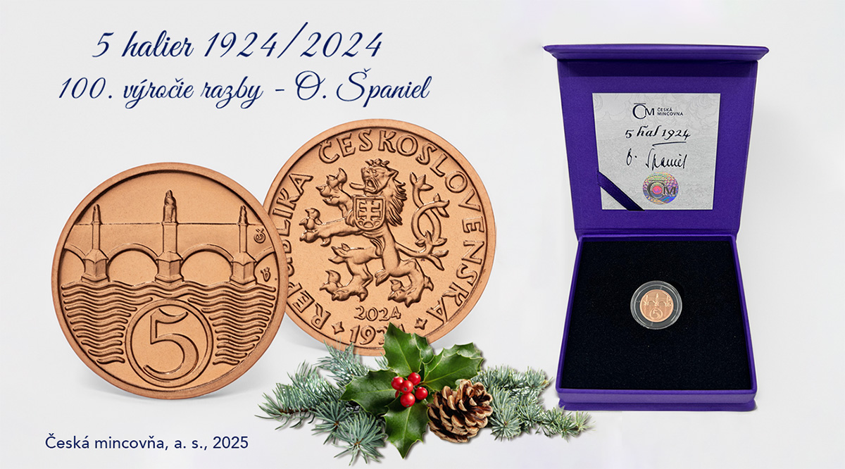 5 halier 1924/2024 - 100. výročie razby, Ag, Cu - O. Španiel