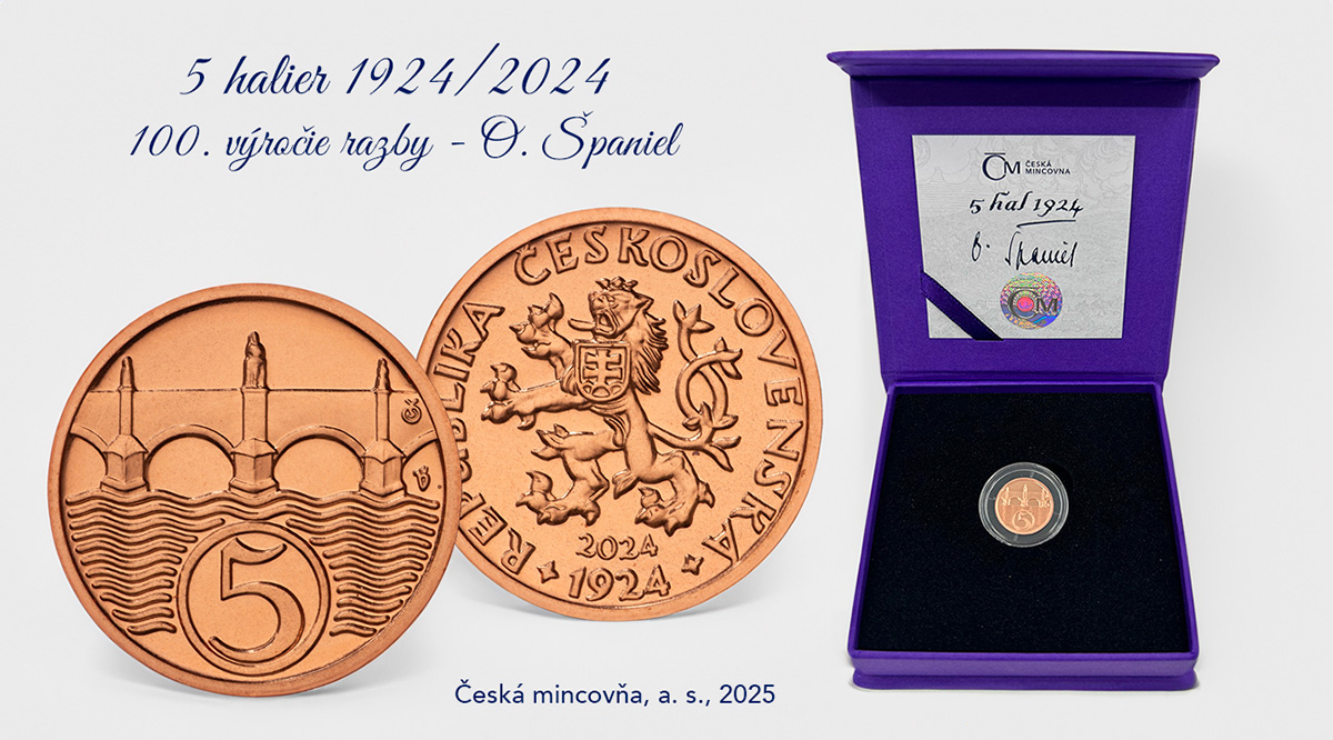 5 halier 1924/2024 - 100. výročie razby, Ag, Cu - O. Španiel