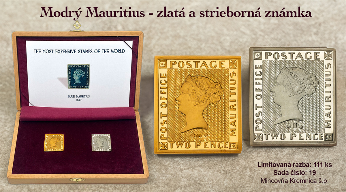 Modrý Mauritius - zlatá a strieborná známka