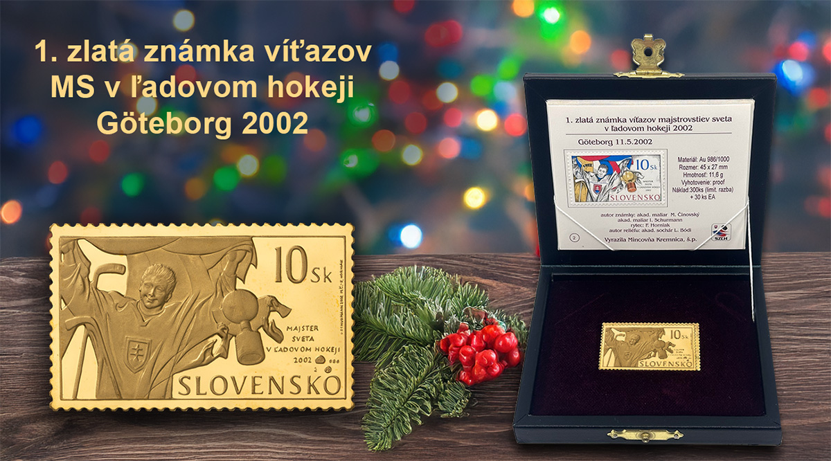 1. zlatá známka víťazov MS v ľadovom hokeji Göteborg 2002