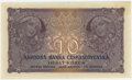 Zadná strana bankovky 10 Kč/1927 séria N, neperforovaná od Alfonsa Muchu