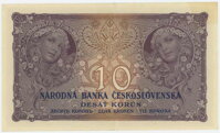 Zadná strana bankovky 10 Kč/1927 séria N, neperforovaná od Alfonsa Muchu