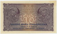 Zadná strana bankovky 10 Kč/1927 séria N, neperforovaná od Alfonsa Muchu Zadná strana bankovky 10 Kč/1927 séria N, neperforovaná od Alfonsa Muchu
