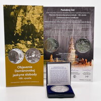 Coin stored in a plastic case with a certificate, leaflet and commemorative letter