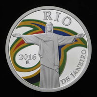 Farbený strieborný žeton so sady euromincí OH v Rio de Janeiro 2016