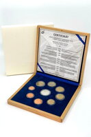 Celkový pohľad na etui s mincami, certifikátom a papierovým návlekom