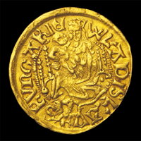 Averz mince - Vladislav II. Jagelovský - dukát bez letopočtu n-kvety v erbe Averz mince - Vladislav II. Jagelovský - dukát bez letopočtu n-kvety v erbe