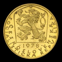 Averz mosadzného odrazku 1. dukátu 1978 Averz mosadzného odrazku 1. dukátu 1978