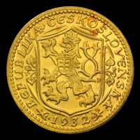 Averz zlatého svätováclavského dukátu z roku 1932 Averz zlatého svätováclavského dukátu z roku 1932