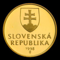 1 Sk/1998 - Zlatý odrazok slovenskej jednokorunovej mince s "R"