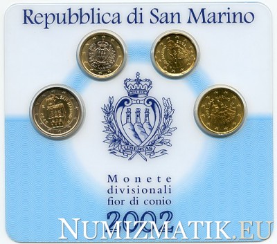 SAN MARINO - Set of euro coins 2002 - 20 cent, 50 cent, 1 €, 2 €
