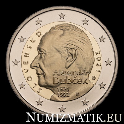 2 EURO/2021 - Alexander Dubček - 100th anniversary of the birth - proof like
