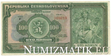 100 Kč/1920 séria F, neperforovaná