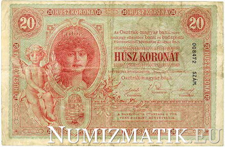 Zadná strana bankovky 20 K 1900