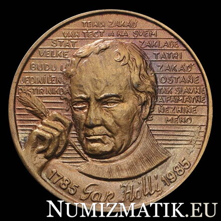 Ján Hollý - 200th birth anniversary, tombac medal - Wiliam Schiffer
