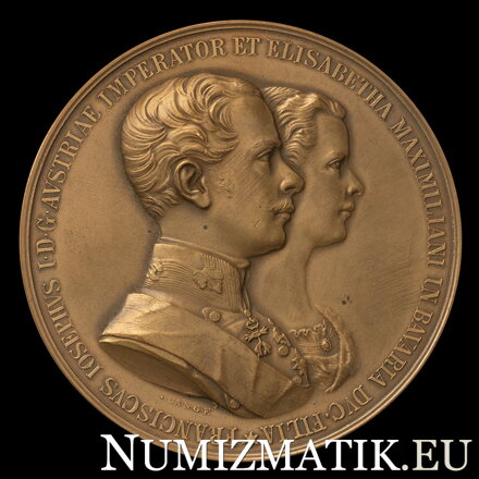 Svadba Františka Jozefa I. a Alžbety Bavorskej - AE medaila 1854/1912 HMA