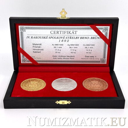 IV. Austrian federal shootings Brno-Brünn 1892 - set of medals Au, Ag, Cu