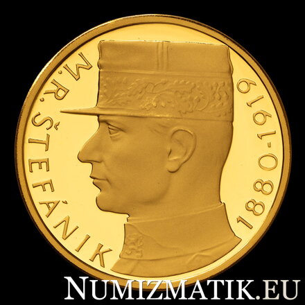 10 Kčs/1991 - M. R. Štefánik - zlatá replika mince - D. Zobek