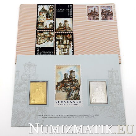 Oravský hrad, La Rocca O Guaita - spoločné vydanie známok SR a RSM - zlatá a strieborná známka