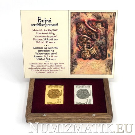 Nálezy z Bojnej - zlatá a strieborná známka v etui