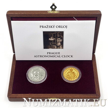Pražský orloj - 600. výročie zostrojenia - zlatá medaila a strieborná minca - V. Oppl, I. Řehák