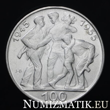 100 Kčs/1955 - Oslobodenie Československa - 10. výročie (varianta b, oblé "J")