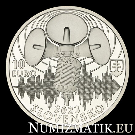 Averz mince - 10 EURO/2023 - Začiatok pravidelného vysielania československého rozhlasu - 100. výročie Averz mince - 10 EURO/2023 - Začiatok pravidelného vysielania československého rozhlasu - 100. výročie