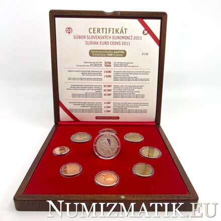 Sada mincí Slovenskej republiky 2011 - Majstrovstvá sveta v ľadovom hokeji IIHF Proof Like v drevenej etui