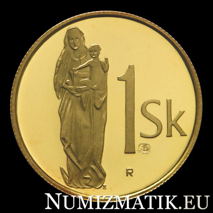 1 Sk/1998 - Zlatý odrazok slovenskej jednokorunovej mince s "R"