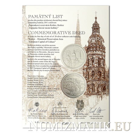 Commemorative Certificate 20 EURO/2013 - Košice Heritage Site