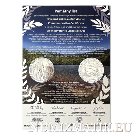 Commemorative Certificate 20 EURO/2023 - Vihorlat Protected Landscape Area