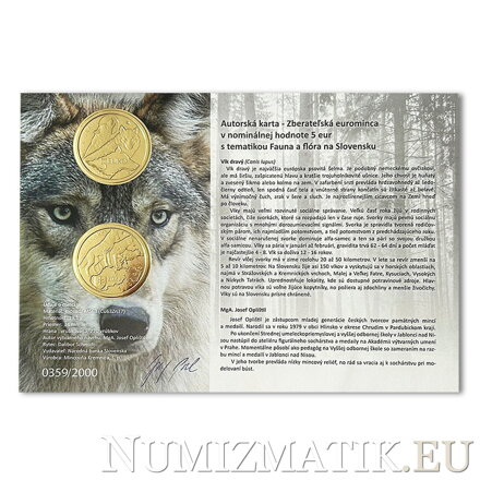 Autorská karta 5 EURO/2021 - Vlk dravý - fauna a flóra na Slovensku