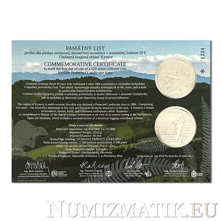 Pamätný list 20 EURO/2022 - Kysuce, chránená krajinná oblasť