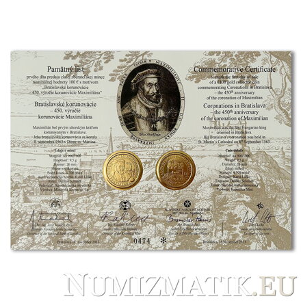Pamätný list 100 Euro/2013 - Maximilián – 450. výročie korunovácie v Bratislave