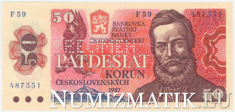 50 Kčs/1987 séria F 59 - SPECIMEN