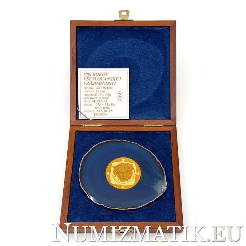 180 years of Pan-Slavic mutuality - gold medal set in agate - M. Ronai