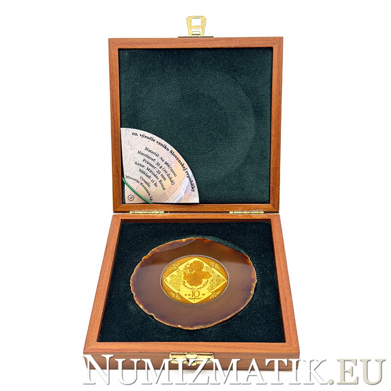 10th anniversary of the founding of the Slovak Republic - gold medal set in agate - M. Ronai