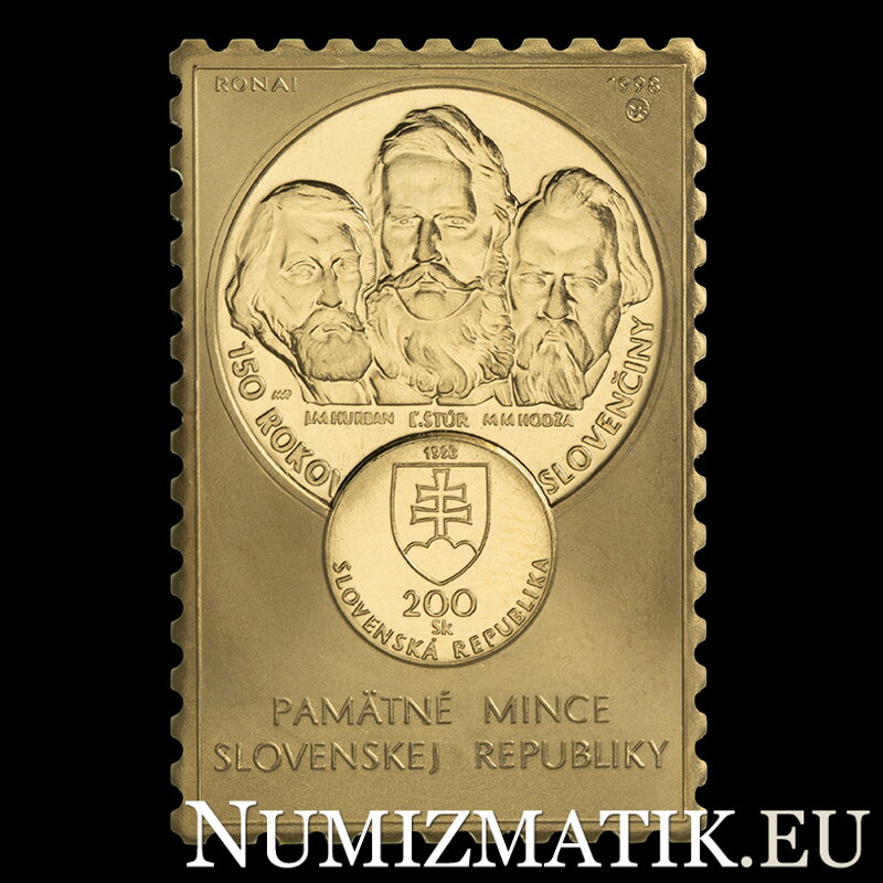 150 rokov spisovnej Slovenčiny - pamätná minca na zlatej plakete - M. Ronai