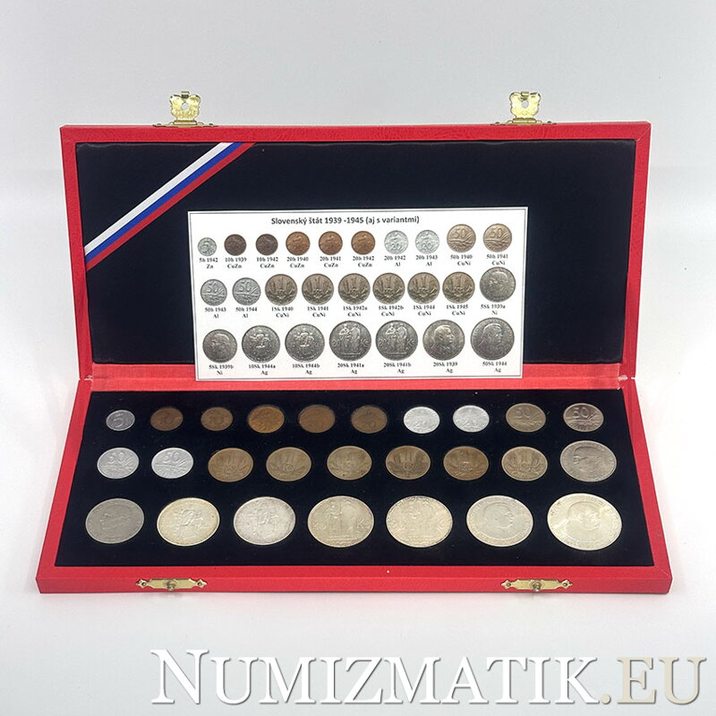 Kompletná sada mincí SR 1939-1945 aj s variantmi v etui Kompletná sada mincí SR 1939-1945 aj s variantmi v etui