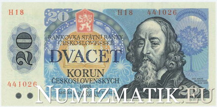 20 Kčs/1988 séria H 18 - SPECIMEN