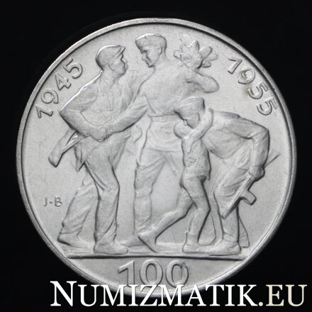 100 Kčs/1955 - Oslobodenie Československa - 10. výročie (varianta b, oblé "J")