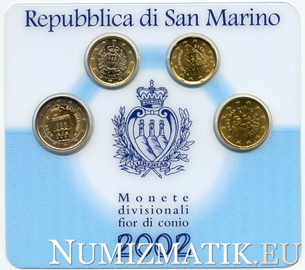 SAN MARINO - Sada euromincí 2002 - 20 cent, 50 cent, 1 €, 2 €