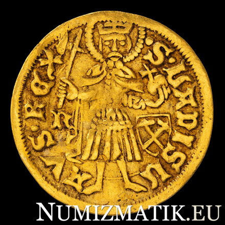 Matthias Corvinus - Goldgulden n - shield with miner's hammer and wedge