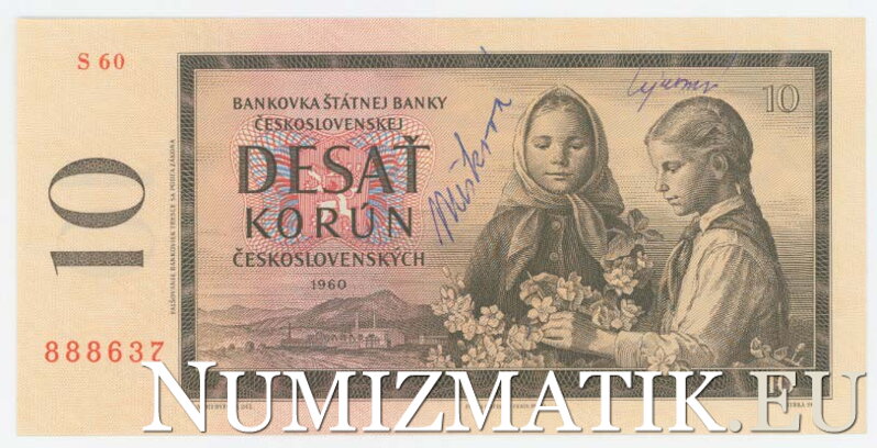 10 Kčs/1960 séria S 60, podpisy dievčat "Mešková a Lajmanová"