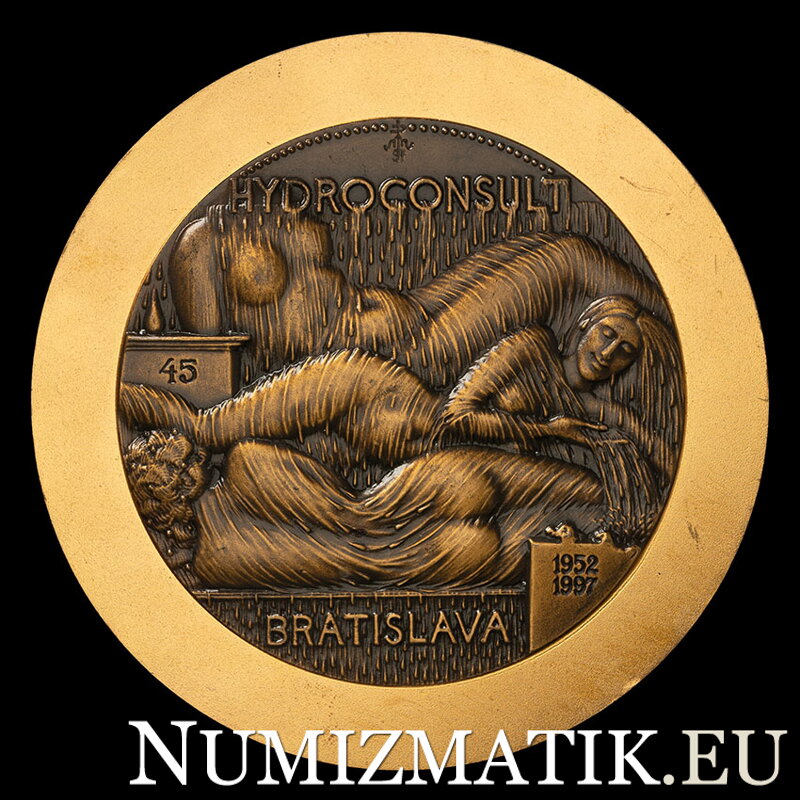 Hydroconsult Bratislava 1952-1997 - Sine Aqua Non Est Vita, 1997 - AE gold-plated medal - M. Polonský