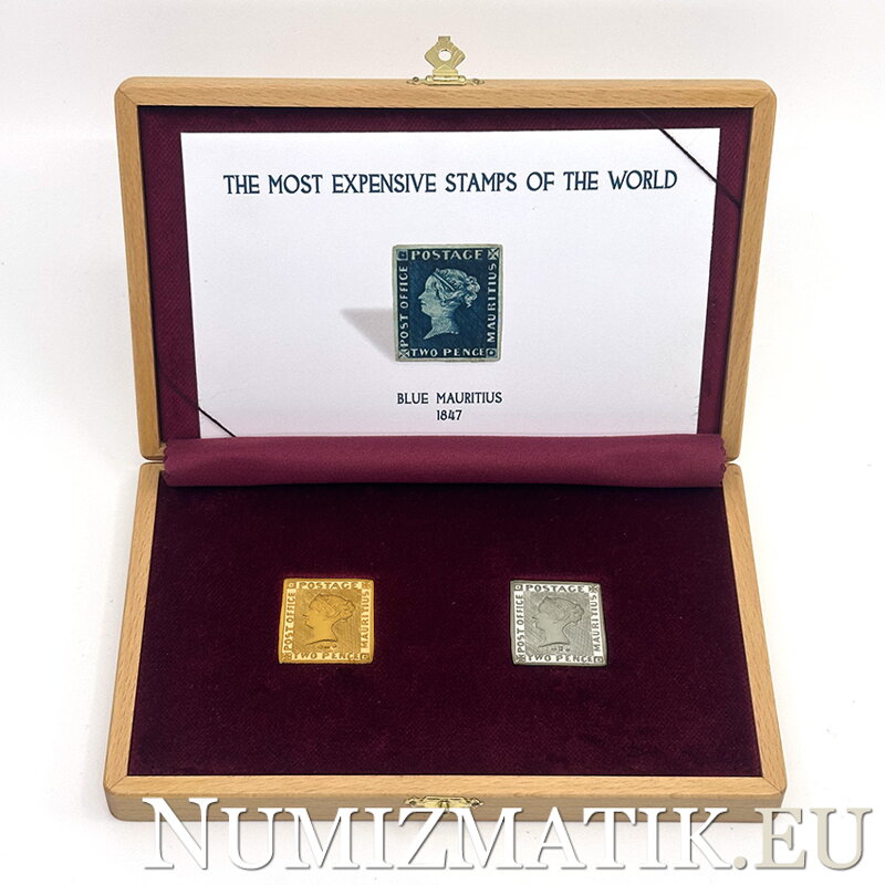 Blue Mauritius - gold and silver stamp, number 33