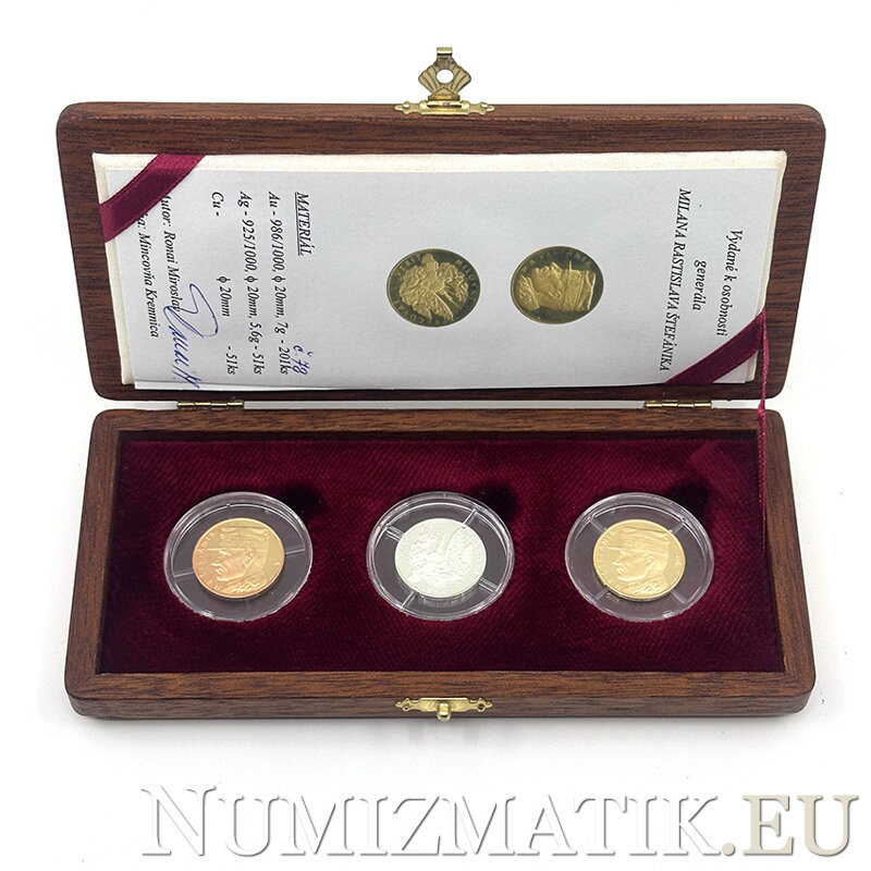 M. R. Štefánik - gold, silver and copper medal in a case - M. Ronai